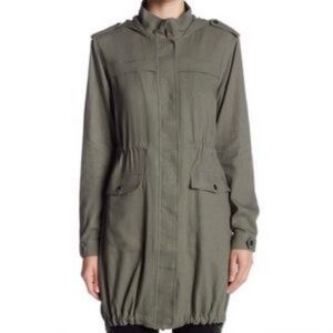 Ro & De Hooded long jacket coat army green linen viscose women's medium regular
